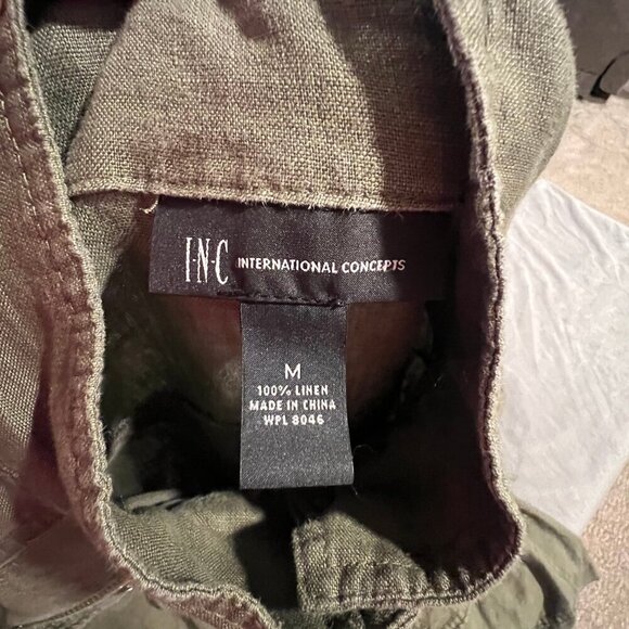 INC International Concepts Linen Army Green Safari Utility Jacket, Size Medium - Picture 7 of 10